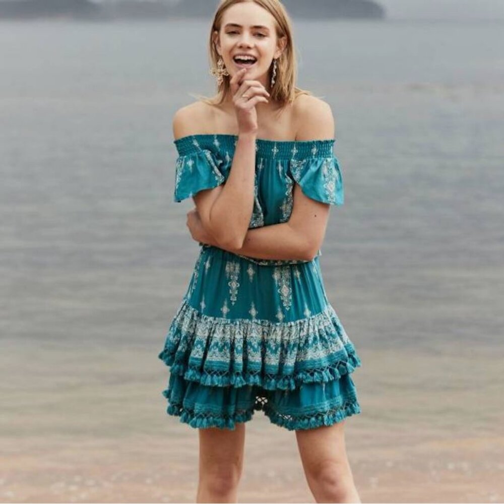 Jaase Tavarua Pia Short Mini Dress in Green Petrol